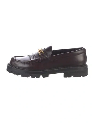 Pre-owned Celine Triomphe Leather Loafers In Burgundy