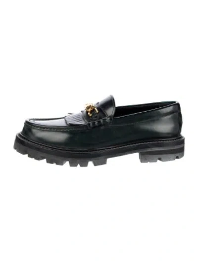 Pre-owned Celine Triomphe Leather Loafers In Green