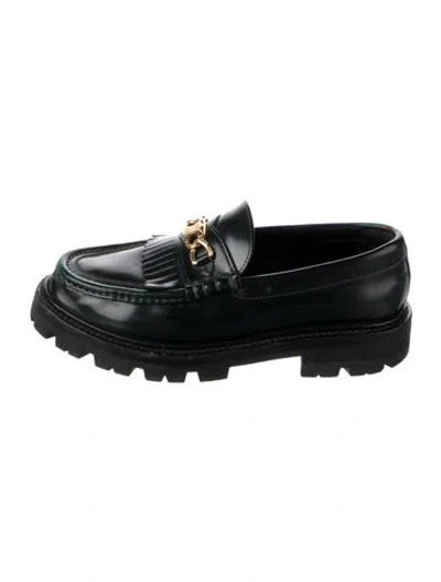 Pre-owned Celine Triomphe Leather Loafers In Green