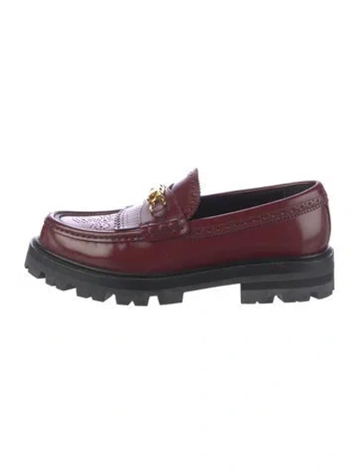 Pre-owned Celine Triomphe Leather Loafers In Red