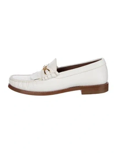 Pre-owned Celine Triomphe Leather Loafers In White
