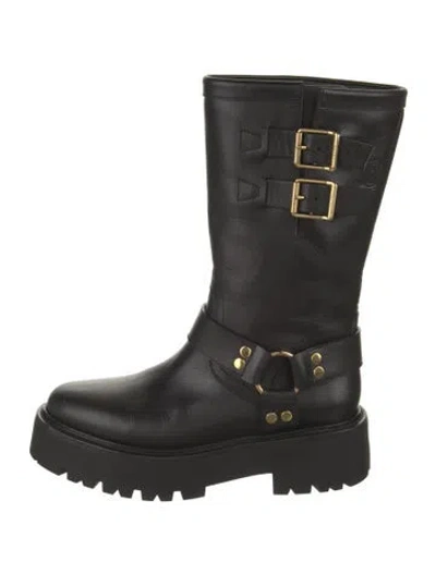 Pre-owned Celine Triomphe Leather Moto Boots In Black