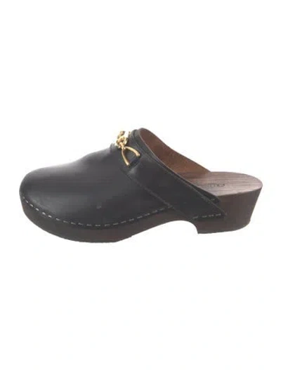 Pre-owned Celine Triomphe Leather Mules In Black