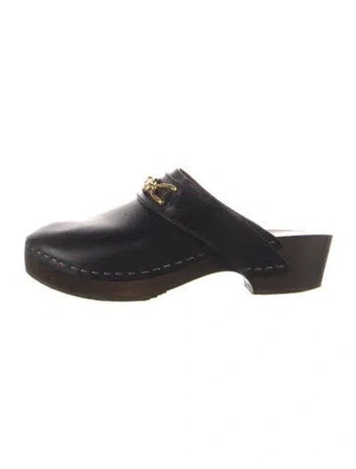 Pre-owned Celine Triomphe Leather Mules In Black