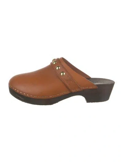 Pre-owned Celine Triomphe Leather Mules In Brown