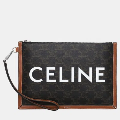 Pre-owned Celine Triomphe Leather Pouch In Brown