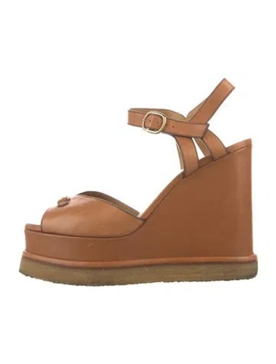 Pre-owned Celine Triomphe Leather Sandals In Brown