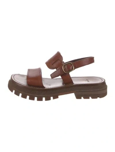 Pre-owned Celine Triomphe Leather Sandals In Brown/neutrals