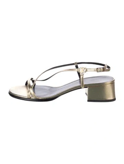 Pre-owned Celine Triomphe Leather Sandals In Gold