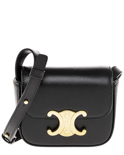 Celine Triomphe Leather Shoulder Bag In Black
