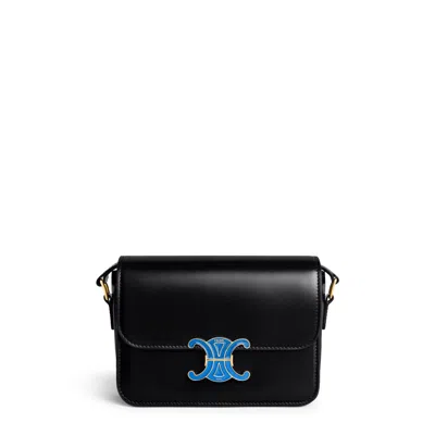 Celine Triomphe Leather Shoulder Bag In Black