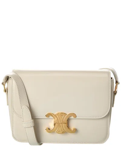 Celine Triomphe Leather Shoulder Bag In White