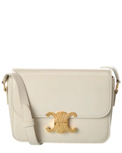Celine Triomphe Leather Shoulder Bag In White