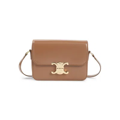 Celine Triomphe Leather Shoulder Handbag In Brown