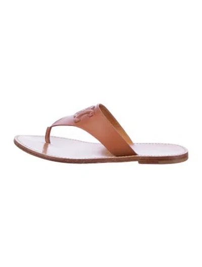 Pre-owned Celine Triomphe Leather Slides In Brown