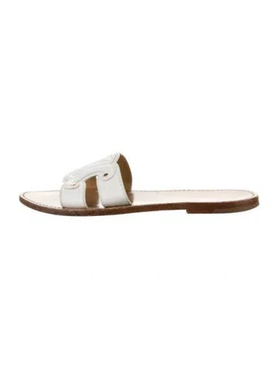Pre-owned Celine Triomphe Leather Slides In White