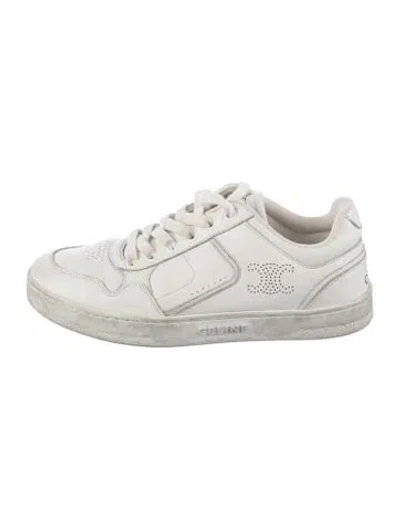 Pre-owned Celine Triomphe Leather Sneakers In White