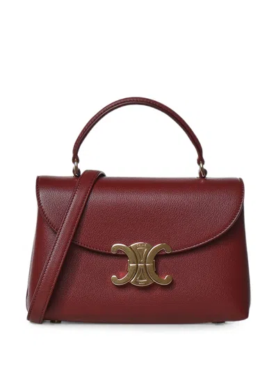 Celine Triomphe Leather Tote Bag In Burgundy