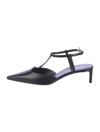 Pre-owned Celine Triomphe Leather T-strap Pumps In Black