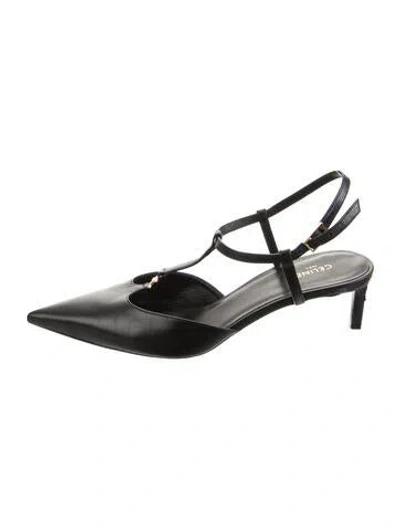 Pre-owned Celine Triomphe Leather T-strap Pumps In Black