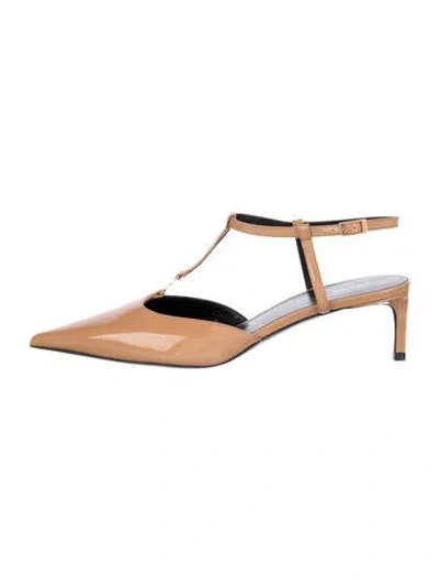 Pre-owned Celine Triomphe Leather T-strap Pumps In Neutrals