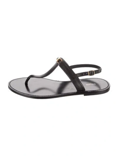 Pre-owned Celine Triomphe Leather T-strap Sandals In Black