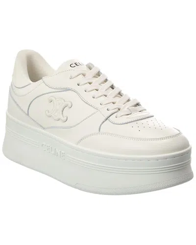 Celine Triomphe Leather Wedge Sneaker In White