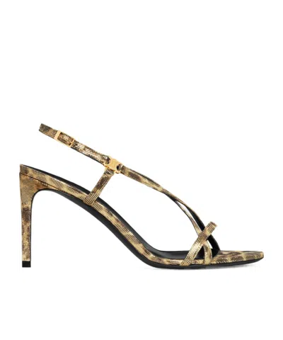 Celine Triomphe Leopard Pattern High-heeled Sandals In Black