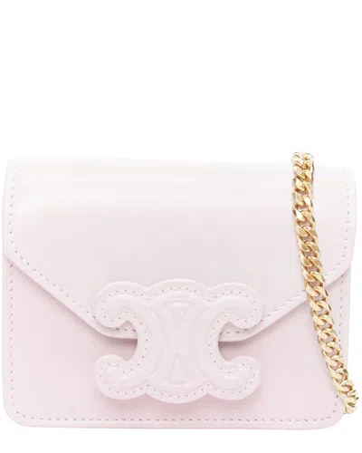 Pre-owned Celine Triomphe Lilac Leather Logo Cardholder On Chain Crossbody Bag, Never Carried (authentic Pre-l