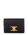 Celine Triomphe Lizard-embossed Leather Card Holder In Black