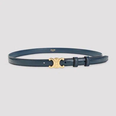 Celine Triomphe Lizard Leather Belt In Blue
