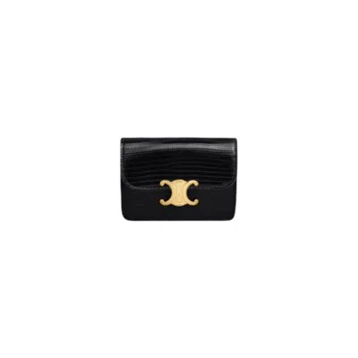 Celine Triomphe Lizard Skin Card Holder With Flap