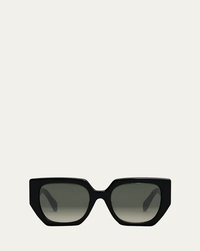 Celine Triomphe Logo Acetate Butterfly Sunglasses In Shiny Black  Gradient Brown