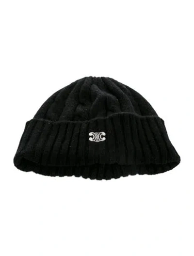 Pre-owned Celine Triomphe Logo Beanie In Black