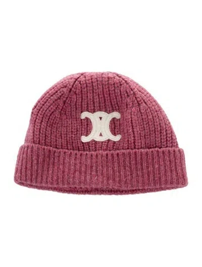 Pre-owned Celine Triomphe Logo Beanie In Pink