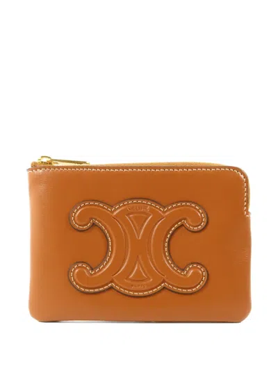 Pre-owned Celine Triomphe Logo Coin Bag In Neutral