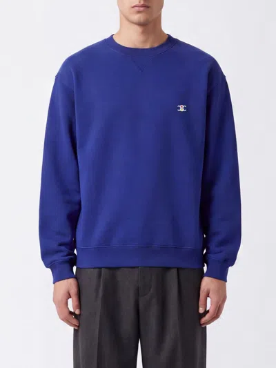 Celine Triomphe Logo Contrast-embroidered Cotton Crewneck Sweatshirt In Blue