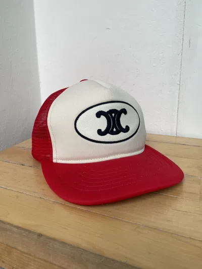 Pre-owned Celine Triomphe Logo Mesh Cap – Red/white ( L )