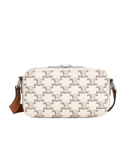 Celine Triomphe Logo Mini Mailman Bag In White