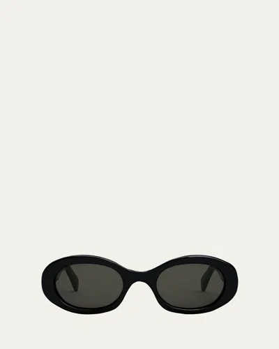 Celine Triomphe Logo Oval Acetate Sunglasses In Black