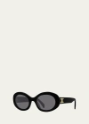 Celine Triomphe Logo Oval Acetate Sunglasses In Black Smoke