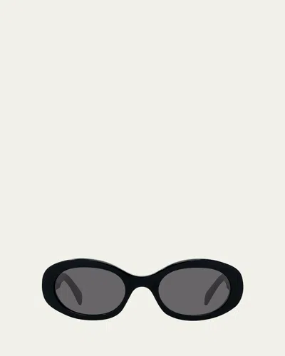 Celine Triomphe Logo Oval Acetate Sunglasses In Black/gold