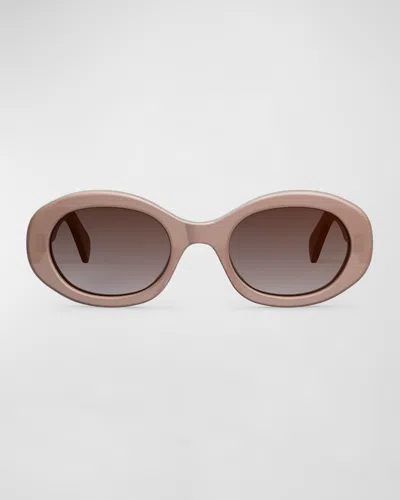 Celine Triomphe Logo Oval Acetate Sunglasses In Brown