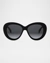 Celine Triomphe Logo Oval Acetate Sunglasses In Shiny Black Gradient Smoke