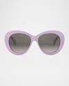 Celine Triomphe Logo Oval Acetate Sunglasses In Shiny Lilac Gradient Brown