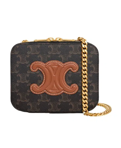 Celine Triomphe Logo Shoulder Bag In Brown