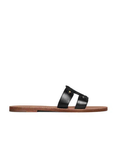 Celine Triomphe Logo Slippers In Black