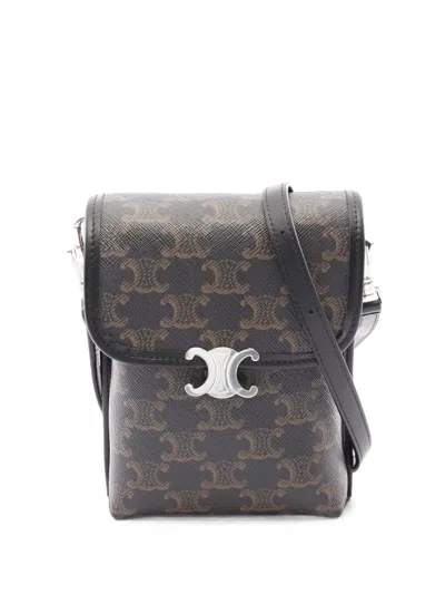 Pre-owned Celine Triomphe Logo-pattern Mini Messenger Bag In Brown