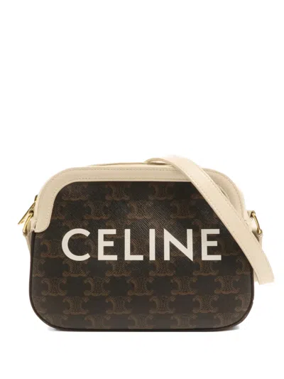 Pre-owned Celine Triomphe Logo-print Camera Bag In Brown