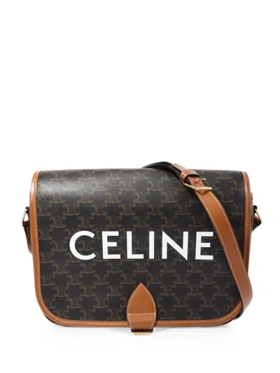 Pre-owned Celine Triomphe Logo-print Messenger Bag In Brown